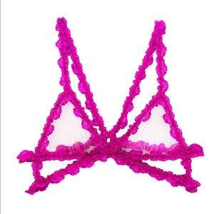 Pink lace bondage triangle bra NWOT